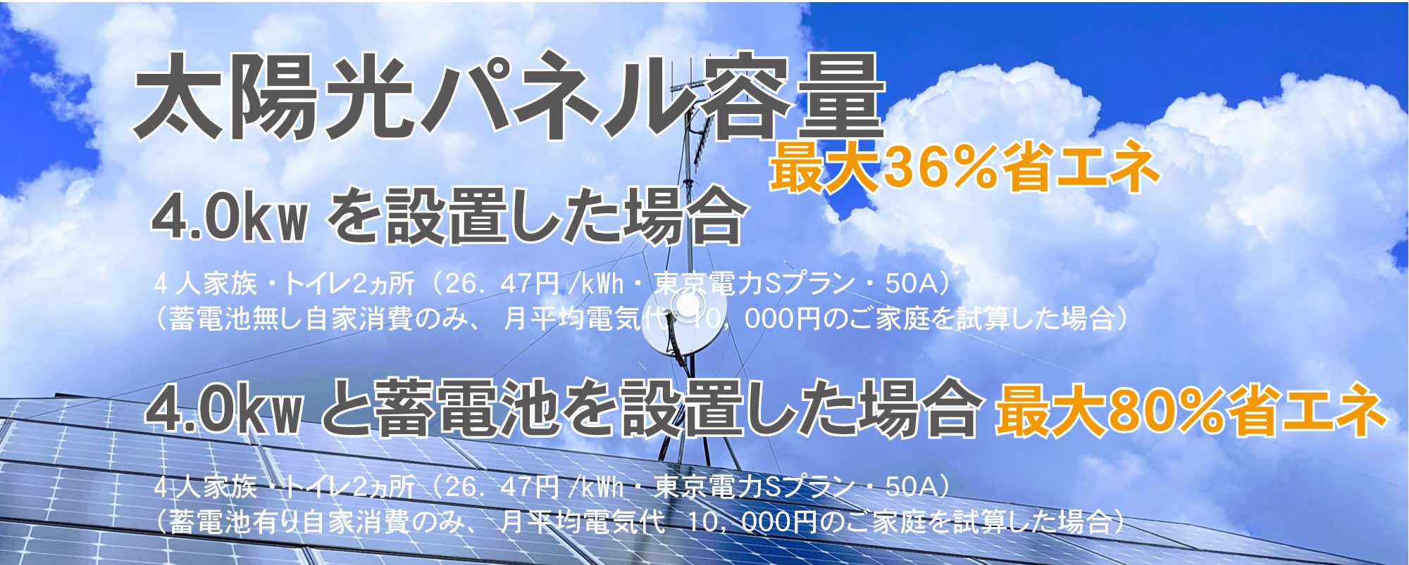 太陽光パネルで最大80%省エネ